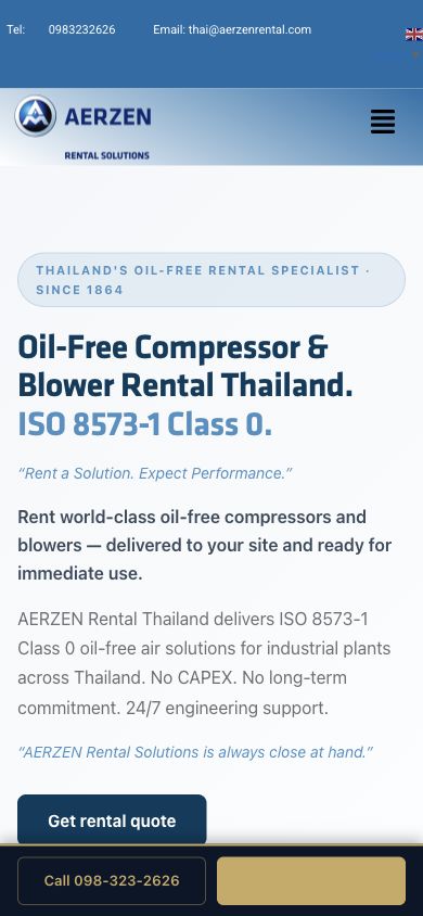 หน้าแรกเว็บไซต์ Aerzen Air Blower Solution Thailand บนมือถือ