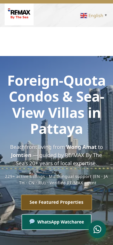 หน้าแรกเว็บไซต์ REMAX By The Sea บนมือถือ